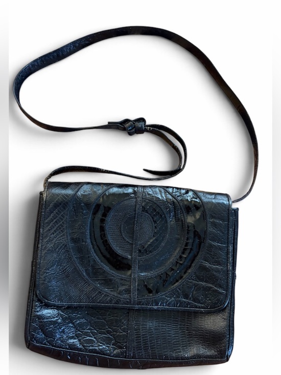 Handbags - SHARIF Black Leather Crossbody Bag with Circular Embossed Design
